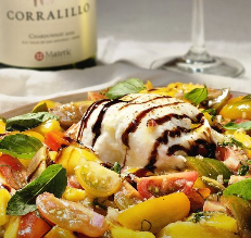 Burrata con tomates cherry y mango